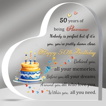 Acrylic Plaques 50th Birthday Appreciate Gifts for Fifty-year-old Women Men Heart-Shaped Signs Birthday Gift Inspirational Heart Signs Awesome Keepsakes