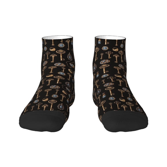 Goofa Jewelry And Keys Pattern Non Slip Socks with Grips for Elderly, Crew Socks Yoga Hospital Socks Cushioned Sole Gripper Socks for Men Women