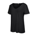 thumbnail image 6 of Women's Retro V Neck T-Shirt, Short Sleeve Loose Fit Casual Top, Solid Color Basic Tee for Daily Wear, Summer Casual Outfits and Streetwear Fashion-Black, 6 of 9
