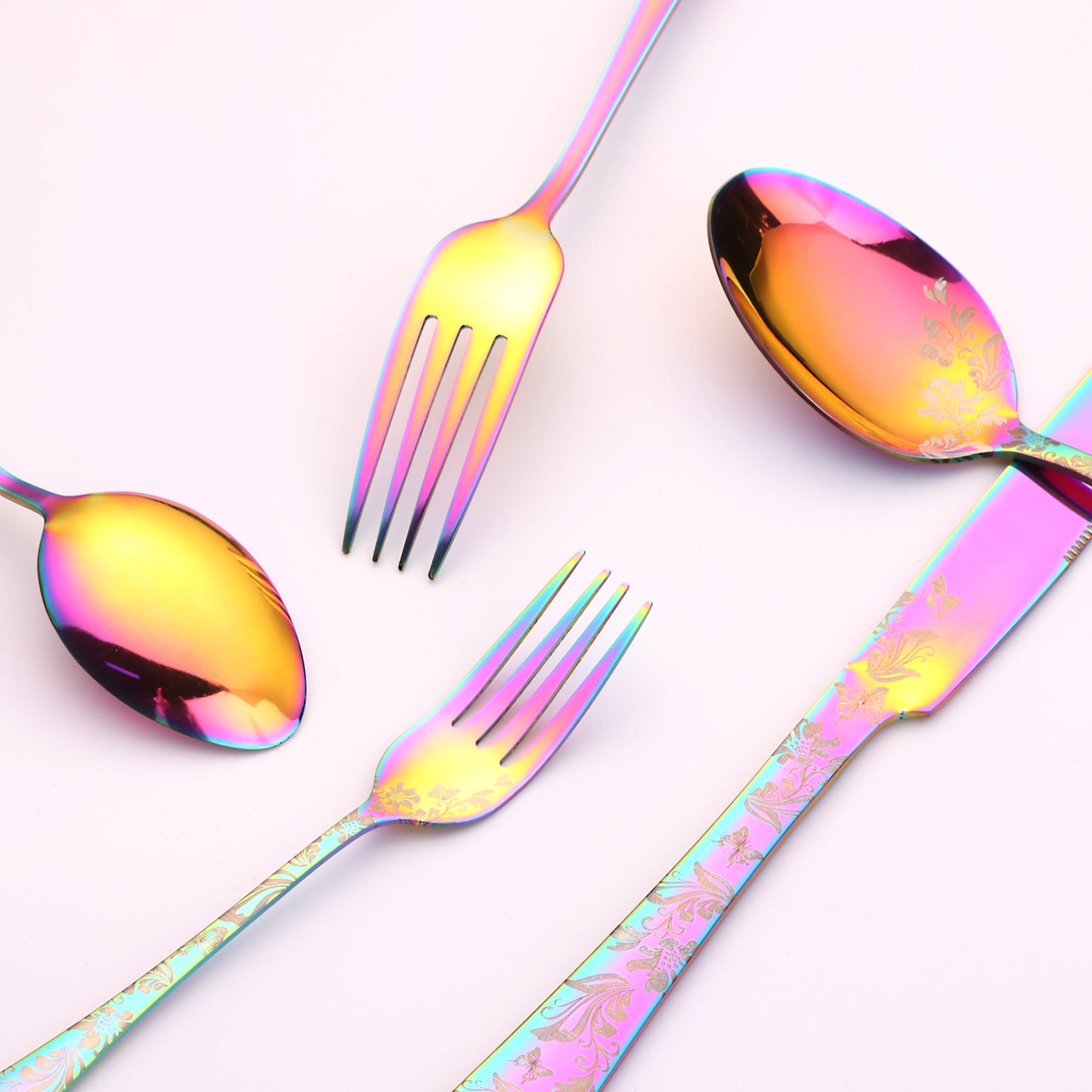 Unique Bargains 20 Pieces Stainless Steel Silverware Set Flatware Set Colorful