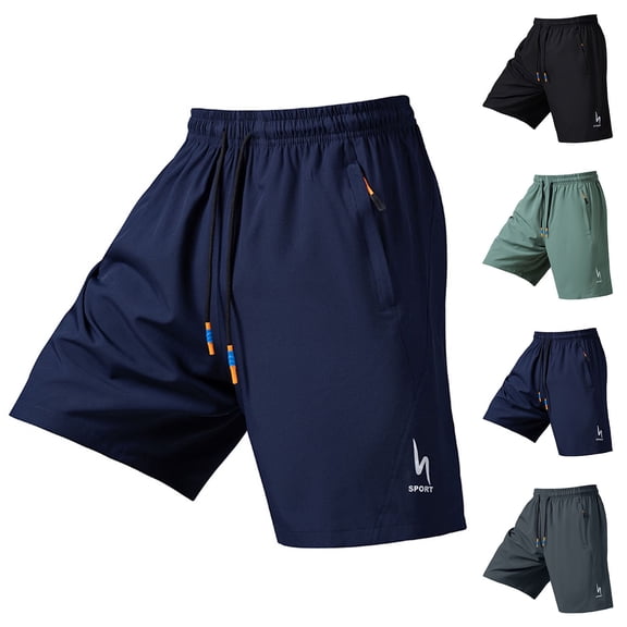 Men's Elastic Waist Zippered Pocket Training Shorts, Fitness Gym Shorts, Athletic Workout Shorts, Polyester Quick Dry & Breathable, For Running, Jogging, Sports, Summer | JASKFLY,Black L