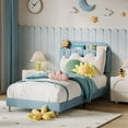 thumbnail image 6 of Twin Bed Frames, Velvet Upholstered Platform Bed Frames with Bookcase Headboard, Bed for Boys, Heavy Duty Steel Support Legs, Easy Assembly, Noise Free, Light Blue, 6 of 7