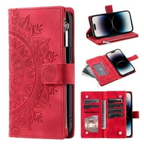 Heavy Duty Wallet Case for Samsung Galaxy A36 5G, PU Leather Cards Holder Crossbody Strap Zipper Pocket Kickstand Drop Protection Phone Case for Samsung Galaxy A36 5G, Red