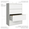 thumbnail image 3 of Hirsh 36 Inch Wide 4 Drawer Metal Lateral File Cabinet for Home and Office, Holds Letter, Legal and A4 Hanging Folders, White, 3 of 11