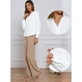 thumbnail image 2 of DARING DIVA Women's Button Front V Neck Long Sleeve Formal Top L White, 2 of 6