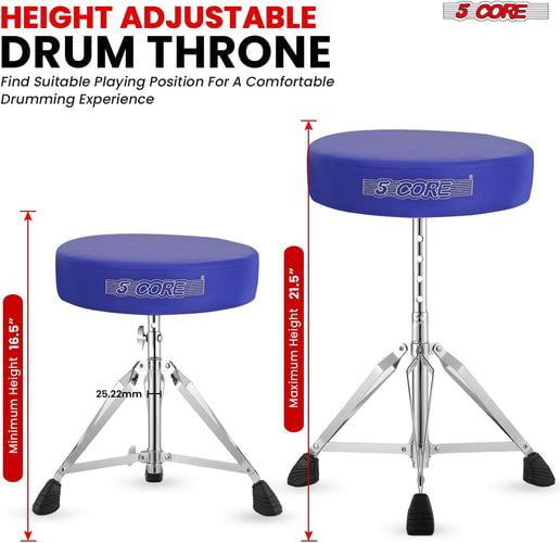 Drum Throne Adjustable Guitar Stool Padded Seat + Drum Practice Pad Snare Drumming Stand - DS CH ORG + DPAD COMBO Blue