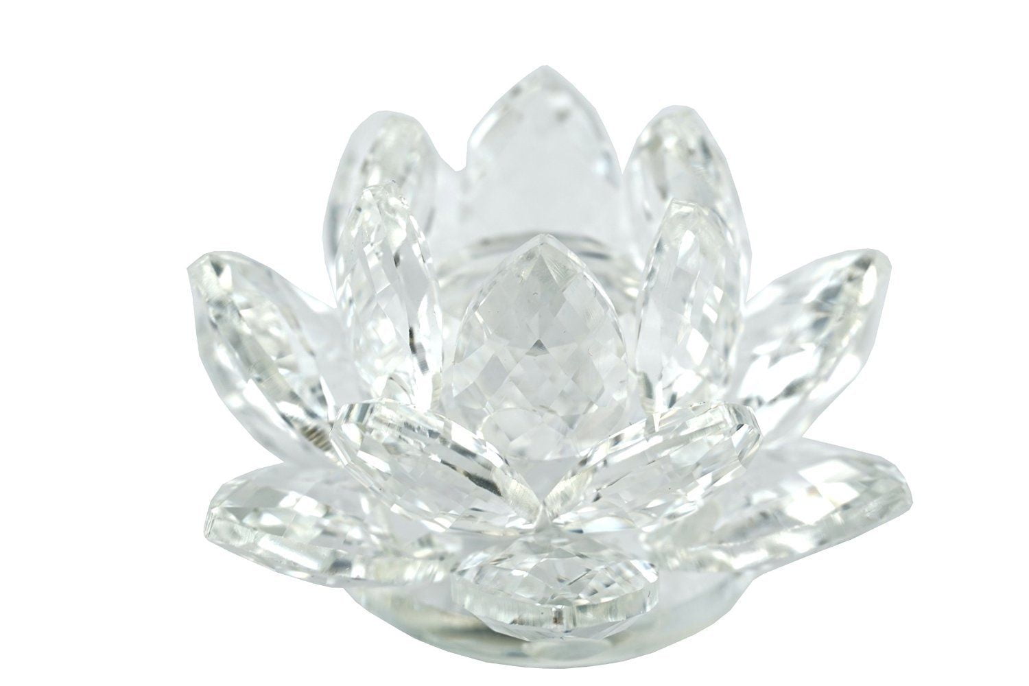 Stunning 3.5" Clear & Blue Hue Reflect Crystal Lotus Home Decor Gift USA Seller 