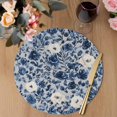 thumbnail image 3 of Navy Blue White Peony Round 13 Inch Placemats Set of 8, Vintage Floral Blossom HeatResistant Non Slip Place Mats for Dining Table, Wipeable Braided Kitchen Table Mats for Housewarming, 3 of 9