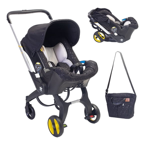 Carriola Para Bebé Starkids Polux Convertible Con Pañalera Negro Estrellas