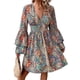 thumbnail image 3 of Vestido Mini Holgado con Estampado Bohemio, Cuello en V, Mangas Acampanadas, Cintura Elástica y Cordón Ajustable para Mujer de Colores XXL, 3 of 9