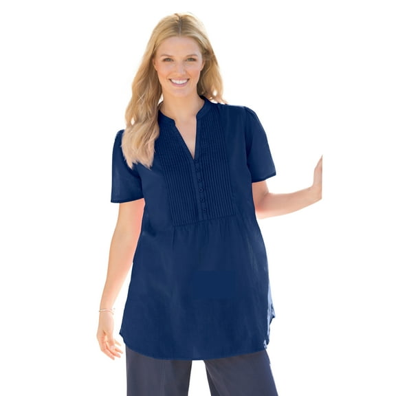 Woman Within Plus Size Pintucked Half-Button Tunic