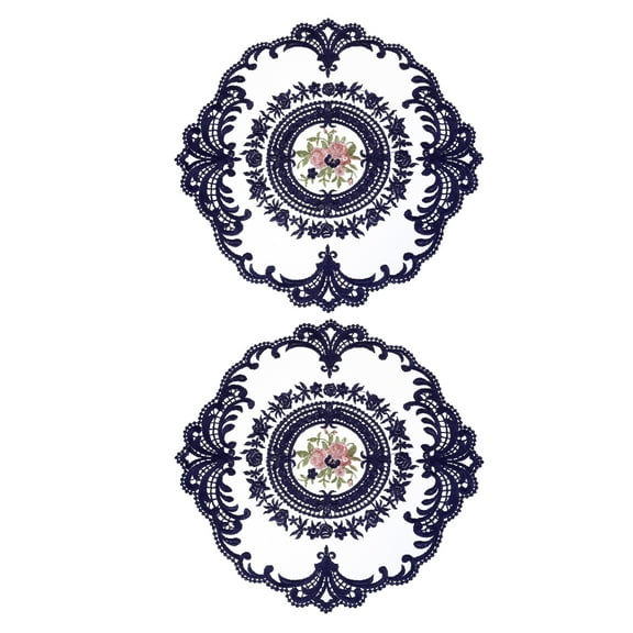 Uxcell 2 Pack Retro Lace Placemats Crochet Round Table Mat for Dining Table, Navy Blue