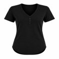 thumbnail image 1 of Playera Simply Basic para Mujer, Henley Manga Corta Negro Talla CH, 1 of 4