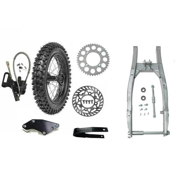 16" Complete Rear Wheel SwingArm Kit 90/100-16 Tire on Rim & Disc Brake Assembly& 420 43T Sprocket for Dirt Pit Bike Apollo Taotao SSR 150cc 200cc 250cc
