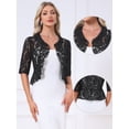 thumbnail image 2 of DARING DIVA Women's Lace Shrug Ruffle Cardigan Open Front Half Sleeve Bolero XS Black, 2 of 7