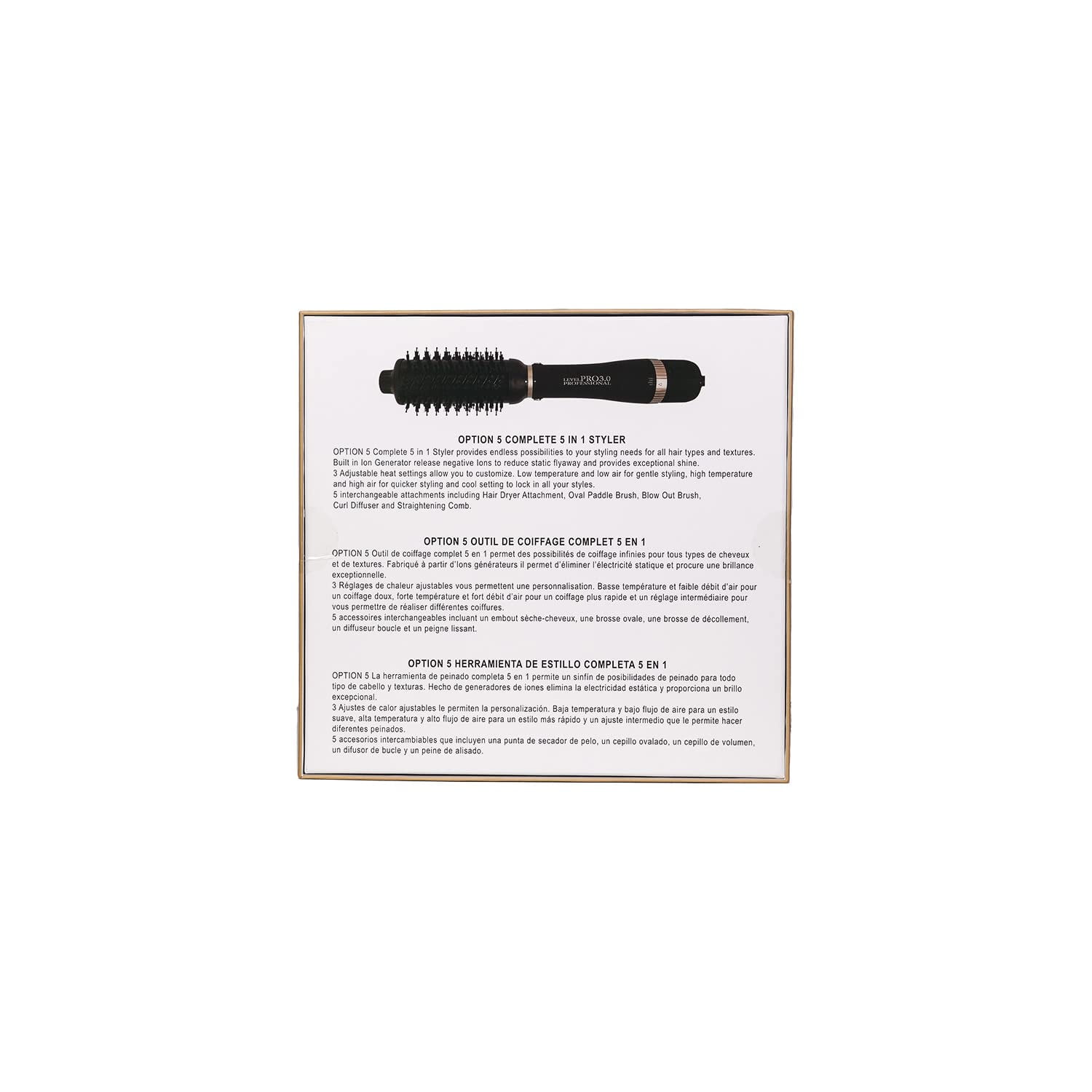 Level Pro3.0 Complete 5 in 1 Hair Styler Brush, Negative Ion Blow Dryer Brush with 3 Heat Settings, Hot Air Blowout Brush Hair Dryer and Volumizer for Hair Straightening, Drying, Volumizing, Curling
