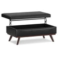 thumbnail image 1 of Simpli Home Owen Lift Top Large Coffee Table Ottoman, Mid Century Design with Storage, Distressed Black Faux Leather, 1 of 10