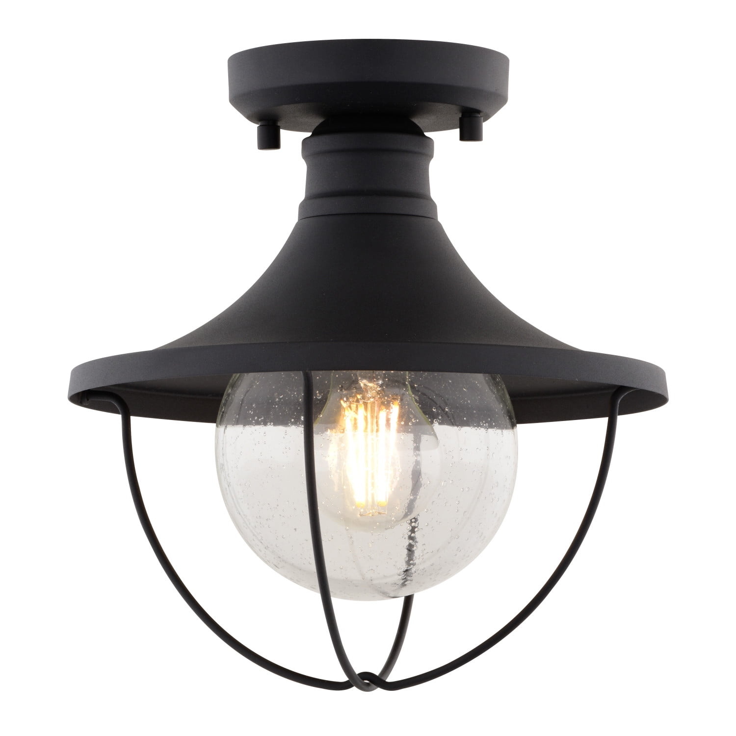 Dunlap Textured Black Coastal Outdoor Flush Mount Ceiling Light Clear Glass
