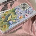 thumbnail image 3 of Designed for iPhone Case,Luxury Oil Paint Flower Butterfly Pattern Blu-ray with Hand Bracelet Shockproof Protective Cover Phone Case (iPhone 15 Pro,Blue), 3 of 5