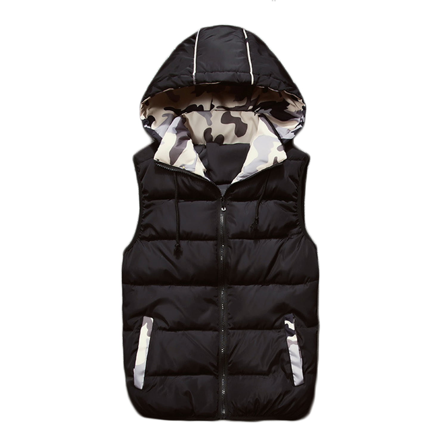 TOP Fighting Mens Winter Puffer Vest Removable Hooded Quilted Warm Sleeveless Jacket Gilet