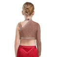thumbnail image 2 of Manyakai Kids Girls Shiny Rhinestone Jazz Latin Modern Lyrical Dance Crop Tops Irregular Shoulder Dusty Pink 12, 2 of 7