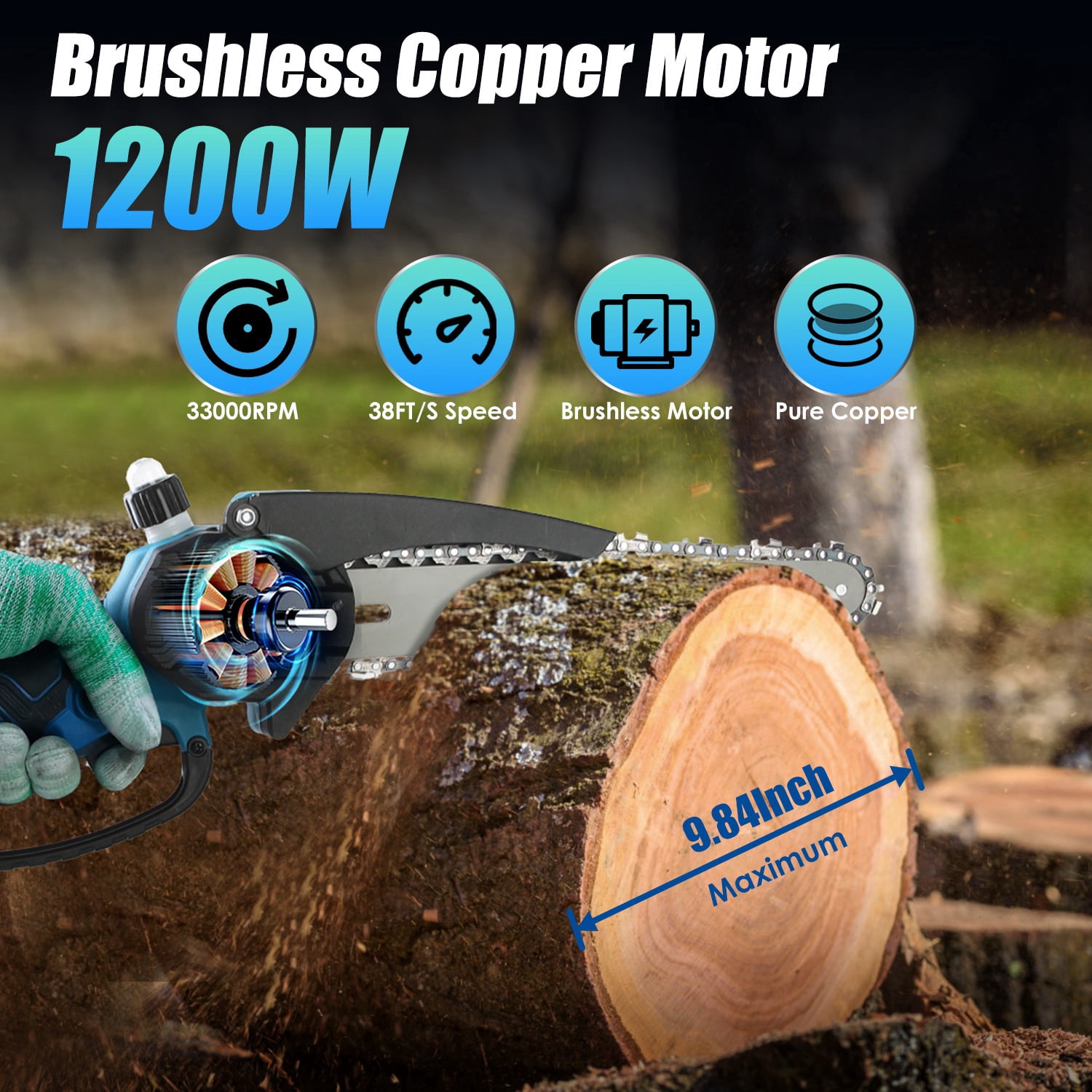2-in-1 Cordless Pole Saw & Handheld Chainsaw, 1200W Brushless Motor with 2x3000mAh Batteries, 13FT Reach Adjustable Head, Auto Oil Lubrication & Safety Kit for Tree Pruning