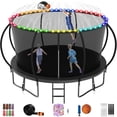 thumbnail image 1 of Jump Into Fun Trampoline 12FT, 1200LBS Trampoline for Kids and Adults with Enclosure, Basketball Hoop, Wind Stakes, LED light, Sprinkler and Socks, Outdoor Galvanized Full Spray Round Trampoline, 1 of 7