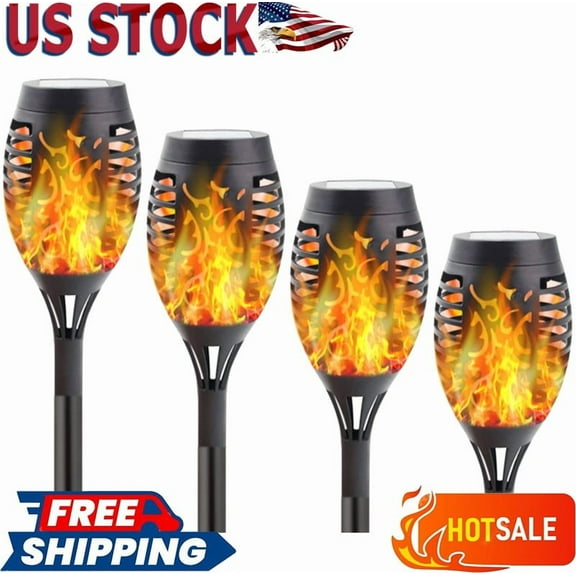 4 Pack 12 LED Solar Powered Torch Lights, Flickering Flame LED Outdoor Lights, IP65 Waterproof for Pathway Decor