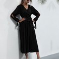 thumbnail image 1 of Vestido De Mujer, Vestido De Manga Larga Lavable A Máquina Empalmado Con Cuello En V Hueco Para Ir De Compras ANGGREK Otros, 1 of 8