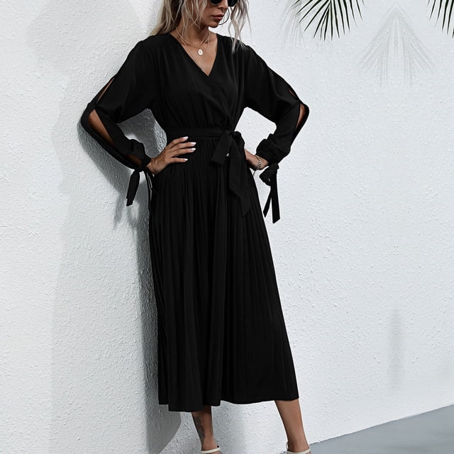 Vestido De Mujer, Vestido De Manga Larga Lavable A Máquina Empalmado Con Cuello En V Hueco Para Ir De Compras ANGGREK Otros