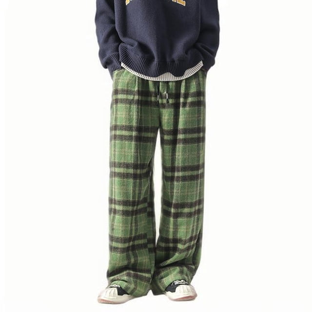 FcBaudy Full Length Pants Man Fallow Cell Woolen Drawstring Pockets Fleecing Trousers Man woolen trousers