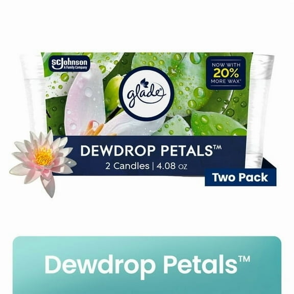 Glade Single Wick Candle, Dewdrop Petals, 4.08 oz, 4 Count Total