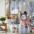 thumbnail image 2 of Christmas Xmas Shower Curtain, 36" x 72", Tree Night Snowman Winter Bird Waterproof Bathroom Curtain Washable Shower Curtain Set with 12 Hooks, 2 of 6