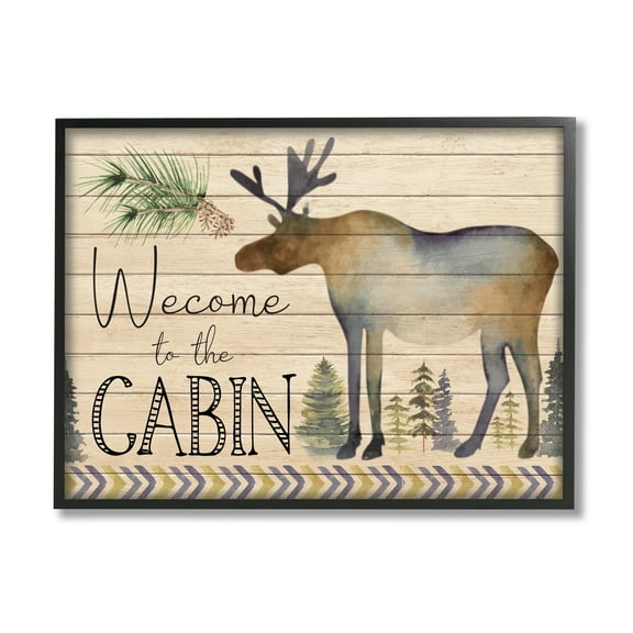 Stupell Welcome To The Cabin Moose Silhouette Animals & Insects Painting Black Framed Art Print Wall Art