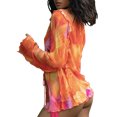 thumbnail image 4 of VISgogo - Cárdigan para mujer, manga larga con estampado de teñido anudado y ribete de hongo con parte delantera abierta para damas jóvenes VISgogo  moda, 4 of 7