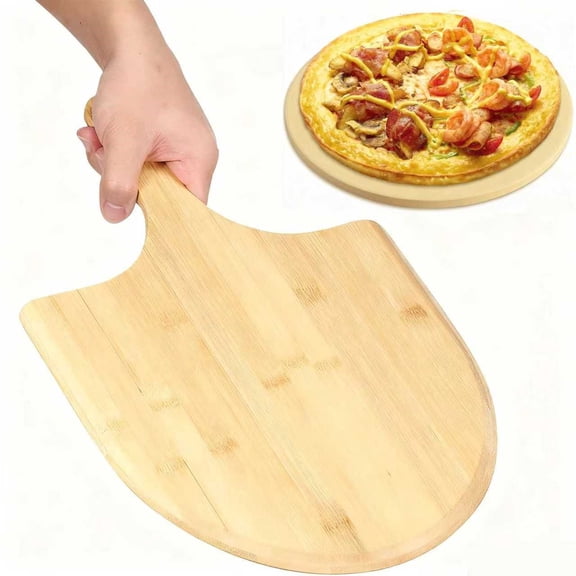 Meilimei 11 Inch Bamboo Pizza Peel - Wooden Pizza Paddle with Long Handle, Pizza Board for Oven, Serving & Cutting Board for Bread, Cheese, Pastry, Hanging Hole for Easy Storage