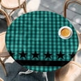 thumbnail image 2 of Teal Black Plaid Round Tablecloth, Fitted Table Cover with Elastic for 45"-54" Round Tables, Farmhouse Retro Star Abstract Checked Table Cloth Outdoor Indoor Dinning Party Waterproof Tablecloths, 2 of 7
