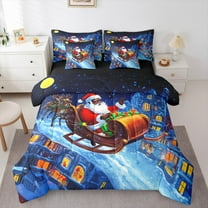 Manfei Santa Claus 7pcs Bedding Comforter Set,Merry Christmas Queen Bedding Sets Super Cozy,Festival Theme Queen Sheet Sets,Lightweight Xmas Room Decor,Reversible