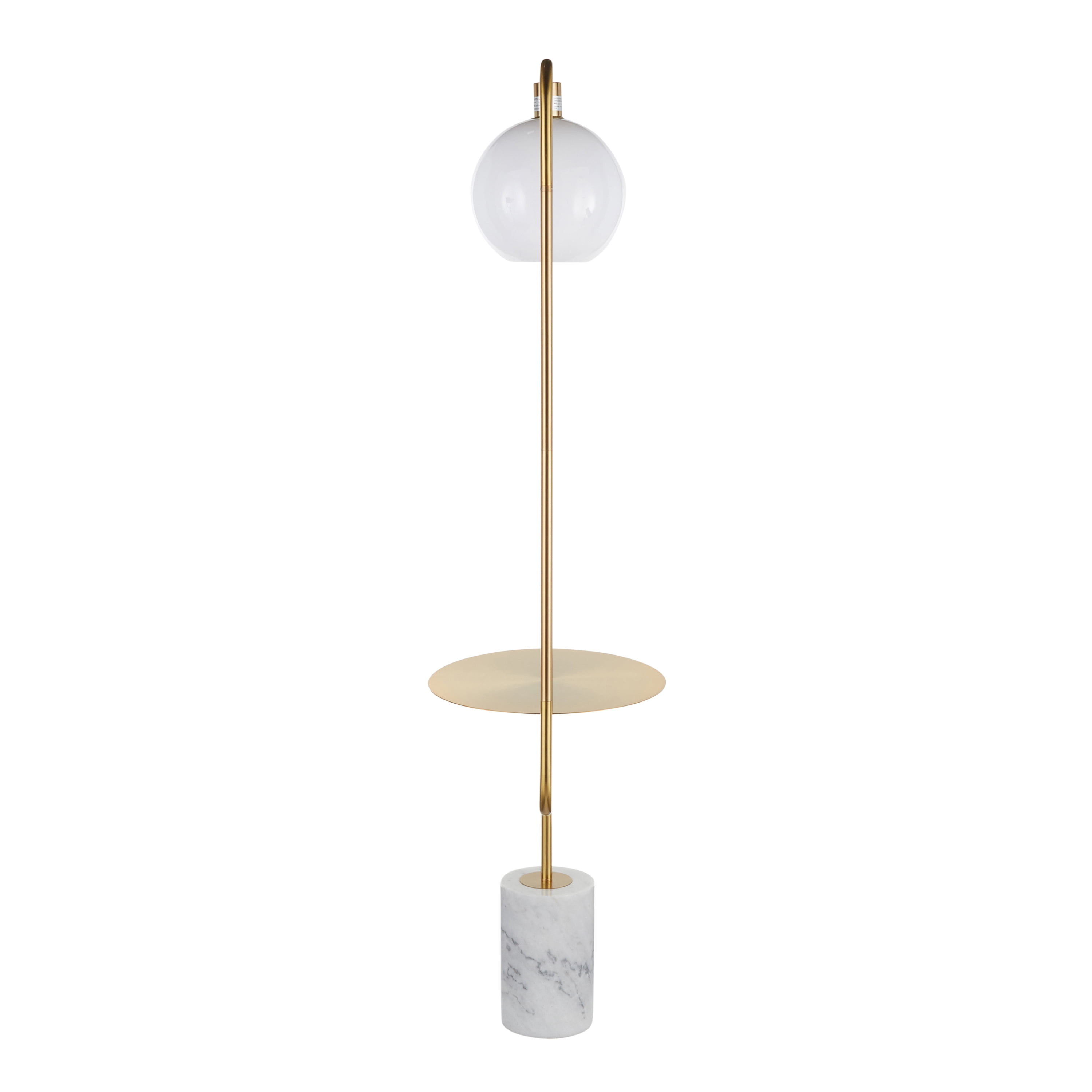 Floor Lamp with Gold Metal Side Table and White Marble Base