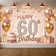thumbnail image 2 of Rose Gold Theme Happy 60th Birthday Party Banner for Celebration Indoor Decoration Event, 2 of 9