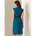 thumbnail image 3 of DARING DIVA Elegant Round Neck Cap Sleeve Belted Work Sheath Dresses L Lake Blue, 3 of 6