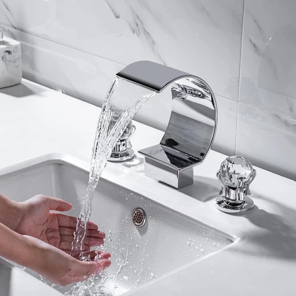 Bathroom Sink Faucet 3 Hole Widespread Waterfall Bathroom Faucets with Crystals Handles Basin Mixer Tap 8-Inch High Arc Vanity Faucet with Supply Hose Brushed Nickel Site description* This Bathroom S