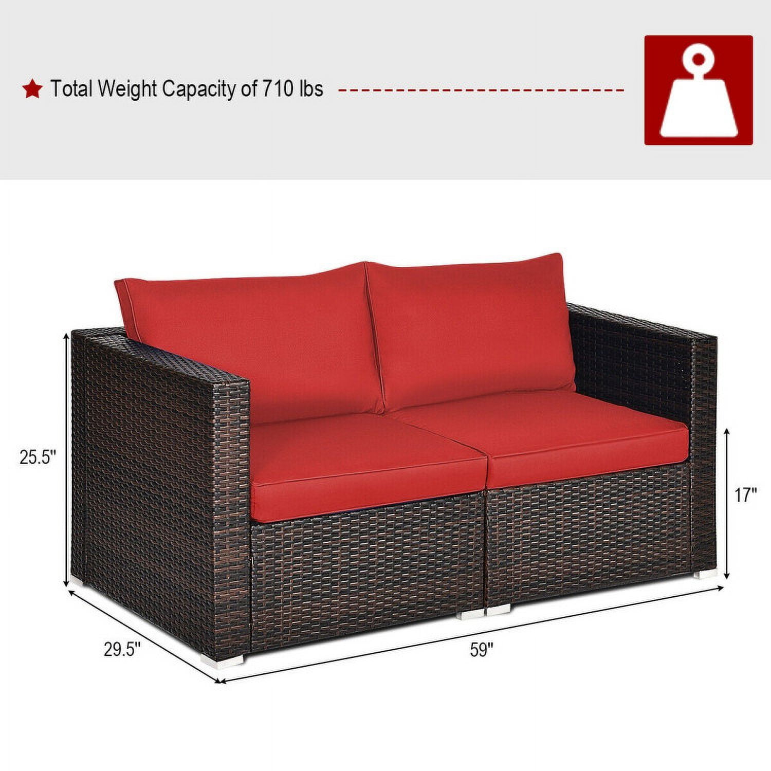 Aimee Lii 2PCS Patio Rattan Sectional Conversation Sofa Set, Outdoor Patio Set, Red Aimee Lii 2PCS Patio Rattan Sectional Conversation Sofa Set, Outdoor Patio Set, Red