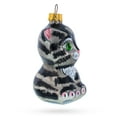 thumbnail image 2 of Striped Cat with Green Eyes Glass Christmas Ornament, 2 of 5