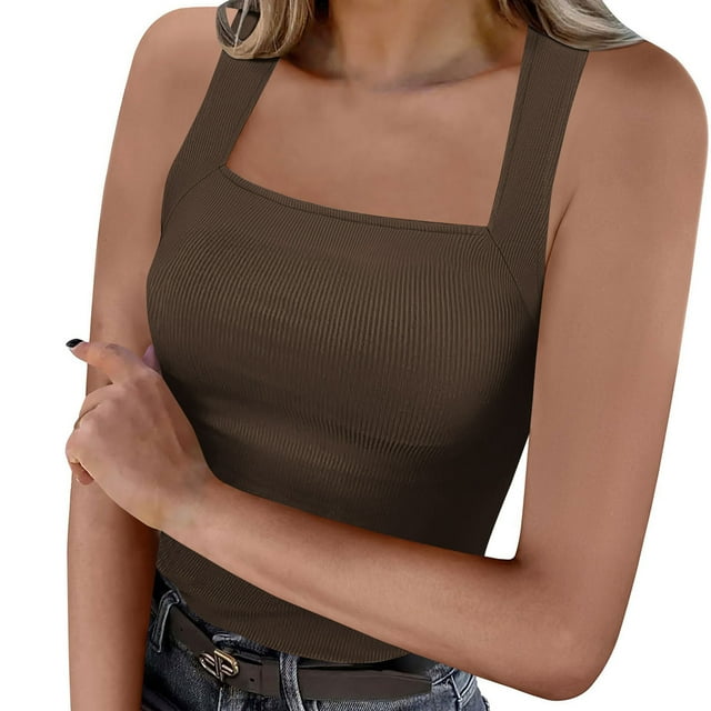 T-shirts pour Femmes Ndbuld Mode Féminine Été Loisirs Manches Trois-Quarts Rollbacks Unis, Marron, P