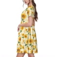 thumbnail image 2 of Fotbe Yellow White Plaid Sunflower Vestido Largo de Moda para Mujer, Vestido Tipo Camiseta con Manga Corta y Estilo Casual a Rayas y Bloques de Color, 2 of 6