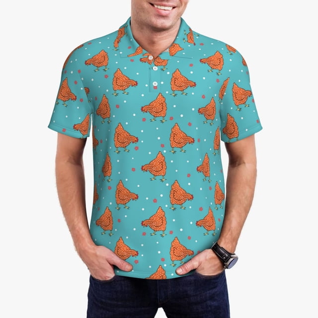 Fotbe Funny Chicken Camiseta Polo de Golf para Hombre con Estampado – Camisa Deportiva Transpirable con Cuello Abotonado-Medium