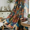 thumbnail image 1 of Bohemian Semi-Blackout Window Color Painting Curtains Cotton Linen Darkening Curtains with Tassels Rod Pocket Window Drapes 59" W x 102" L (150x260cm), 1 of 7