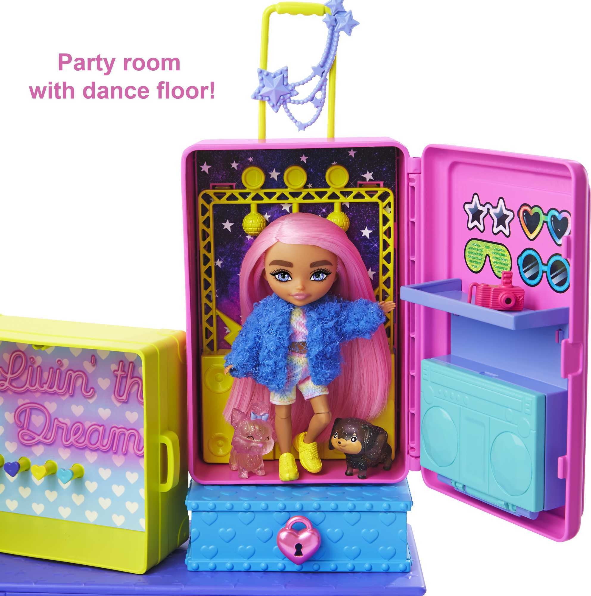 Barbie Extra Minis Pet Dollhouse, Travel Party Playset with Doll, Puppies & Accessories