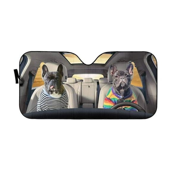 Bulldog Couple Design Foldable Car Sunshade For Windshield Protection